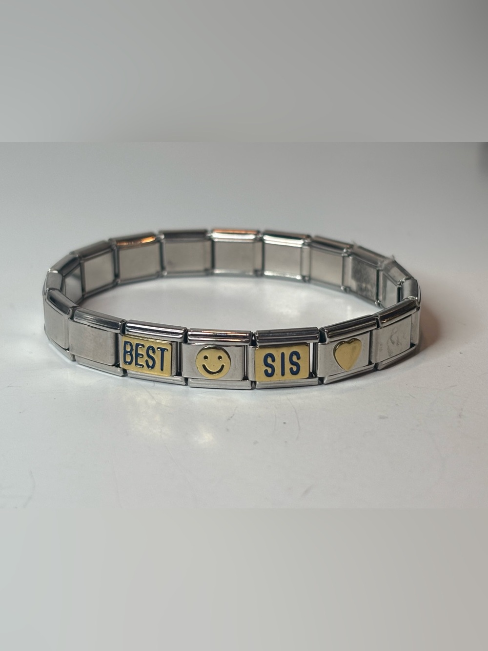 Y2K Best Sis Link Bracelet Smiley Face Heart Stretch Friendship Bracelet